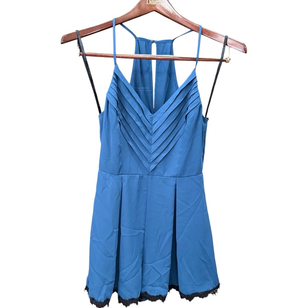 BCBGeneration Blue Pleated Lace Trim Romper Size 6